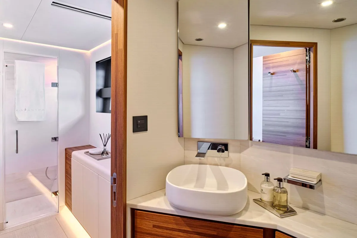 Ad Astra, a Fountaine Pajot Thira 80 catamaran at Piraeus, Greece