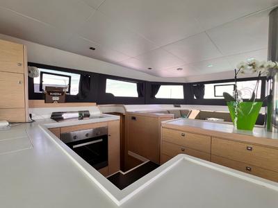 Galley of Futura, a Dufour Catamaran 48 catamaran at Cecina, Italy