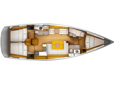 Floor plan of AF-SO449, a Jeanneau Sun Odyssey 449 sailboat at Athens, Greece