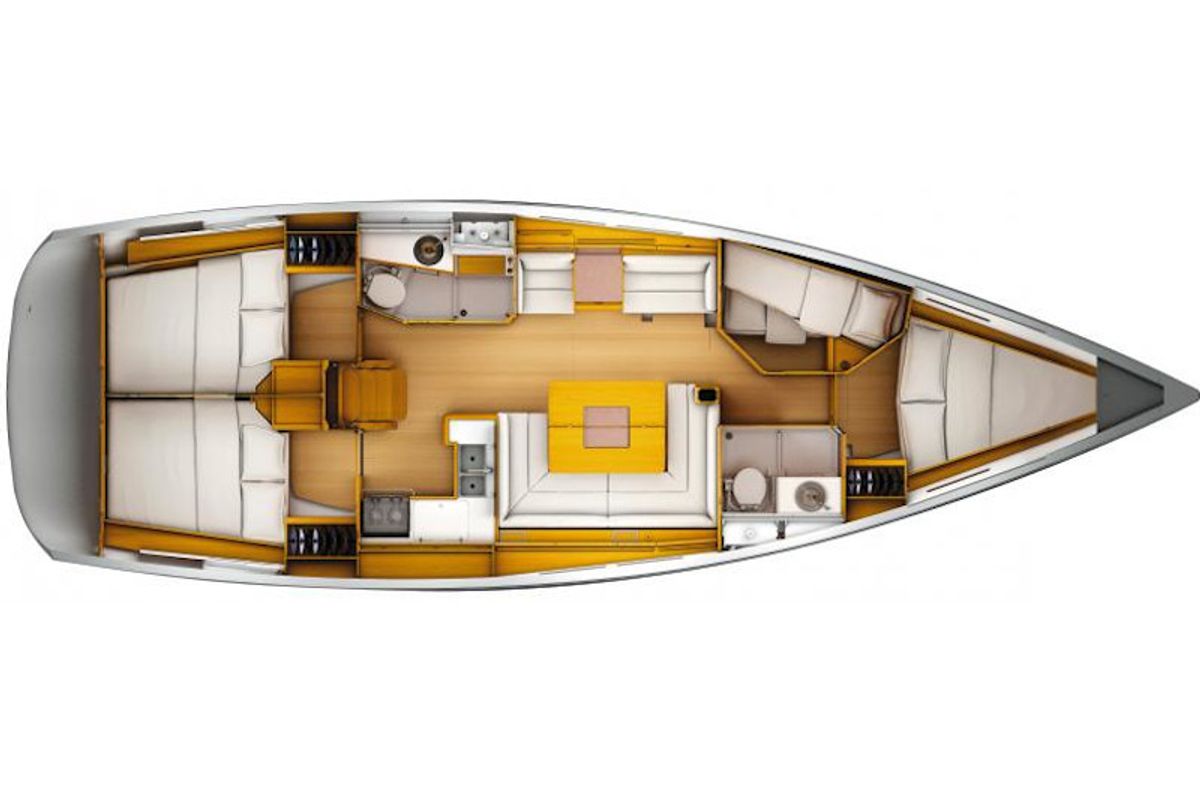 Floor plan of AF-SO449, a Jeanneau Sun Odyssey 449 sailboat at Athens, Greece