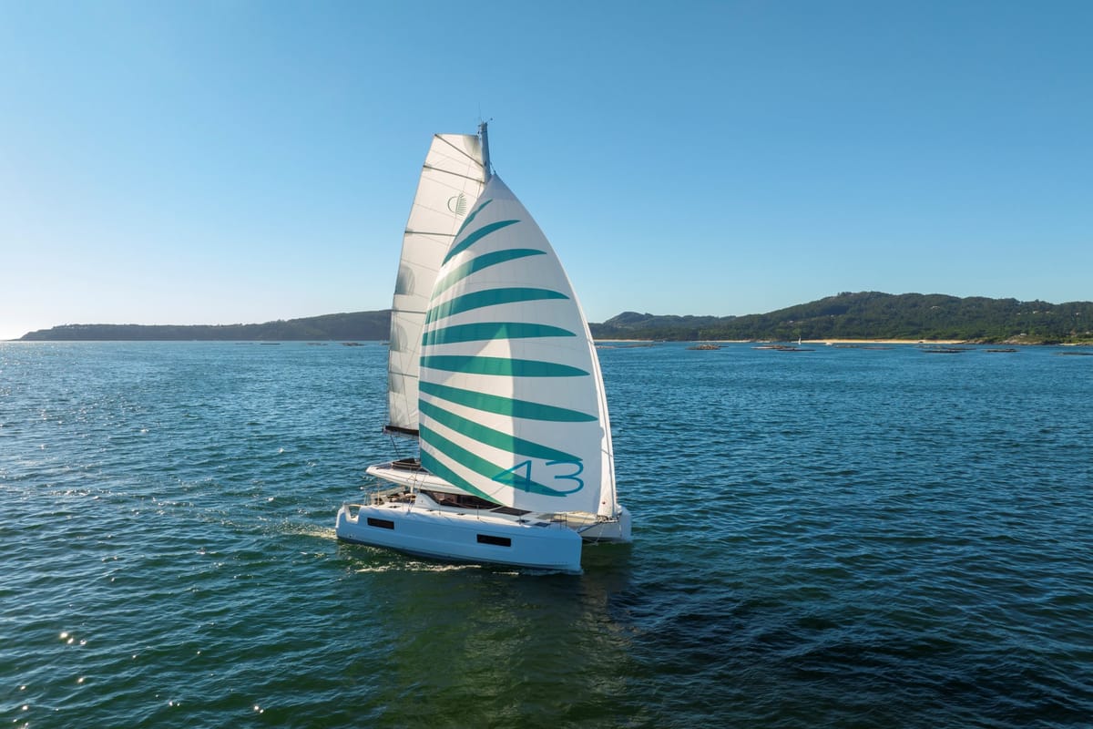 Exterior view of Ema, a Lagoon 43 catamaran at Grad Kaštela, Croatia