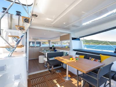 Deck of Ema, a Lagoon 43 catamaran at Grad Kaštela, Croatia