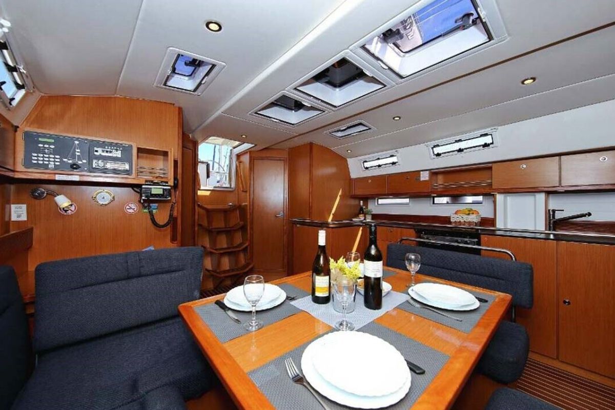 Salon of Kalimera, a Bavaria Cruiser 45 sailboat at Palma de Mallorca, Spain