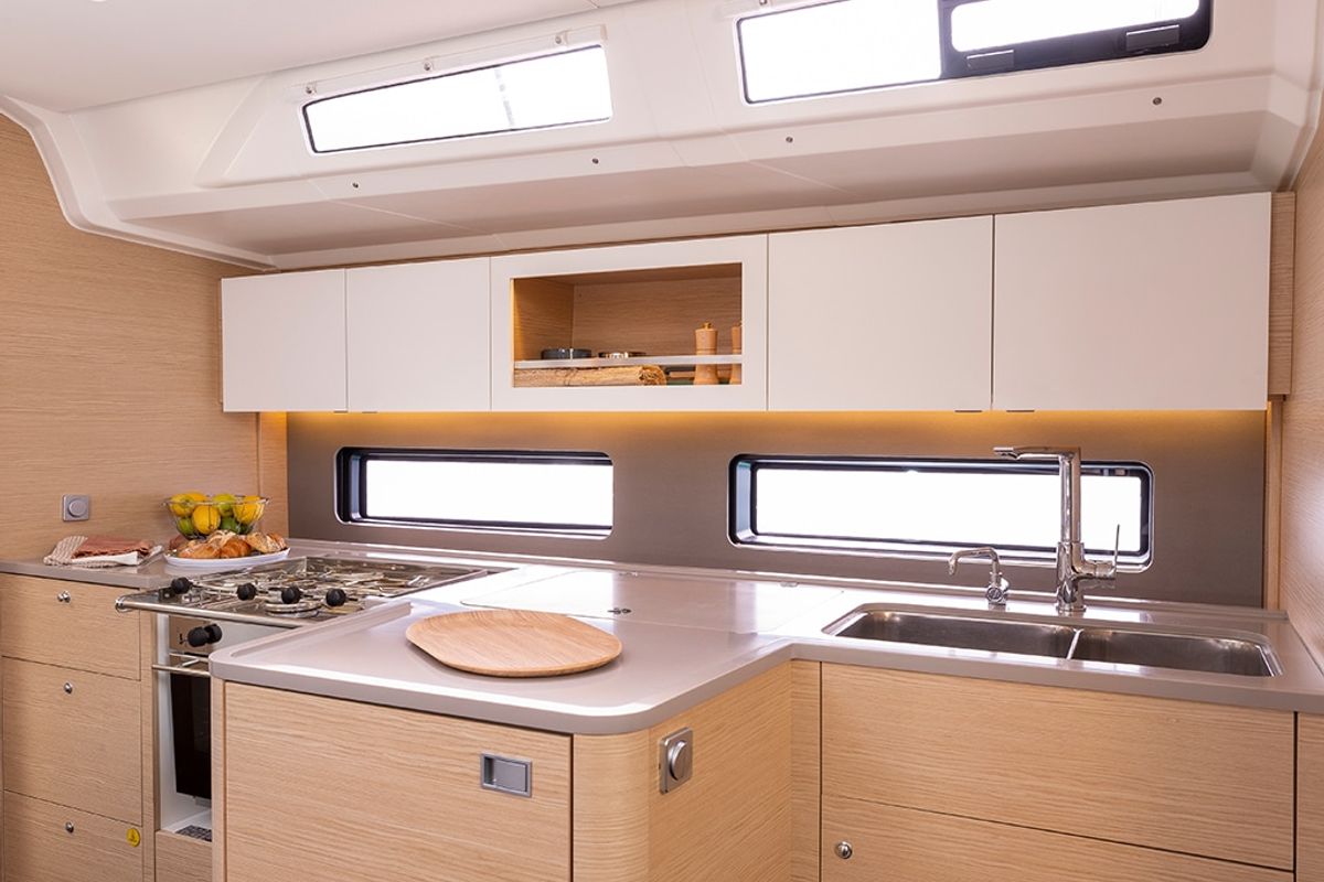 Galley of Donamar, a Dufour 41 sailboat at es Jonquet, Spain