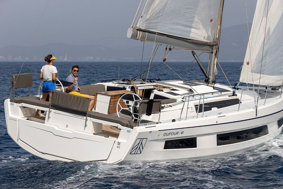 Exterior view of Donamar, a Dufour 41 sailboat at es Jonquet, Spain
