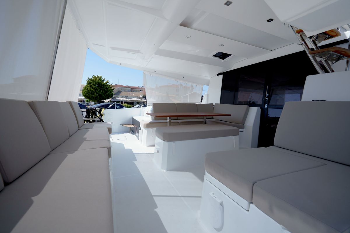 Deck of Inoe, a Fountaine Pajot Astréa 42 catamaran at Municipal Unit of Lefkada, Greece