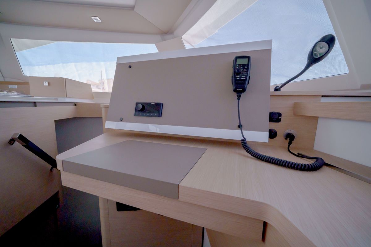 Cockpit of Inoe, a Fountaine Pajot Astréa 42 catamaran at Municipal Unit of Lefkada, Greece