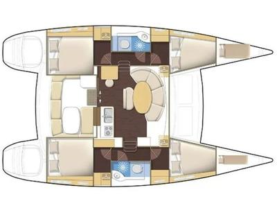 Floor plan of Aride, a Lagoon 380 catamaran at Eden Island Marina, Seychelles