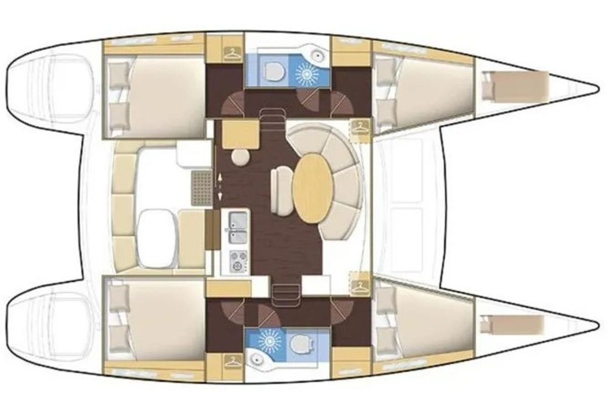 Floor plan of Aride, a Lagoon 380 catamaran at Eden Island Marina, Seychelles