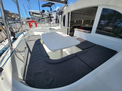 Deck of Aride, a Lagoon 380 catamaran at Eden Island Marina, Seychelles