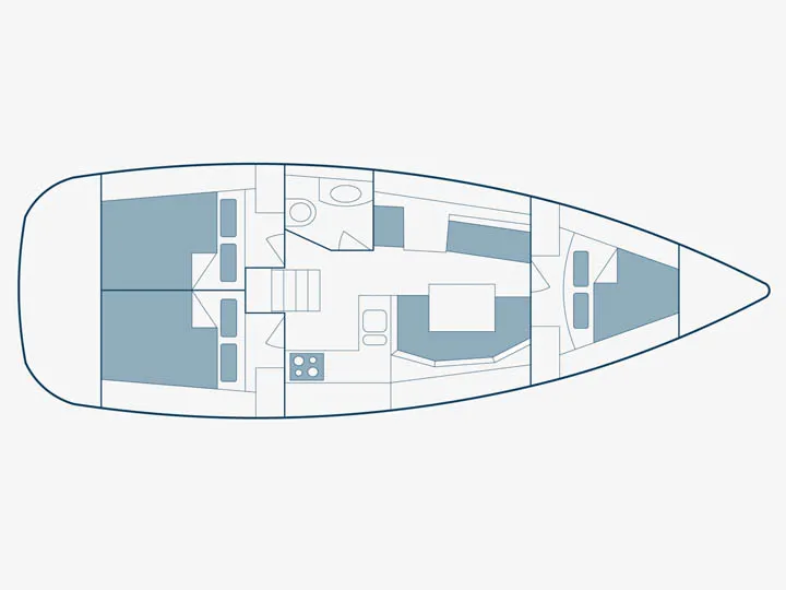Floor plan of Kos 36.1, a Jeanneau Sun Odyssey 36i sailboat at Municipal Unit of Lefkada, Greece