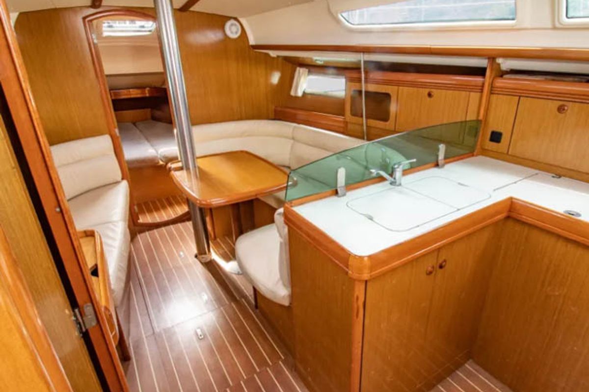 Salon of Kos 36.1, a Jeanneau Sun Odyssey 36i sailboat at Municipal Unit of Lefkada, Greece