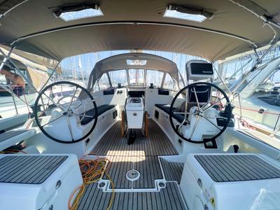 Cockpit of Lady Linda, a Jeanneau Sun Odyssey 439 sailboat at Općina Baška Voda, Croatia