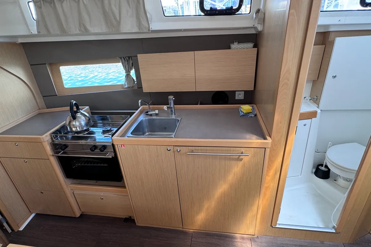 Galley of Felina, a Beneteau Oceanis 38 sailboat at Općina Sukošan, Croatia