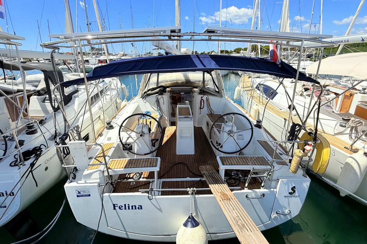 Exterior view of Felina, a Beneteau Oceanis 38 sailboat at Općina Sukošan, Croatia
