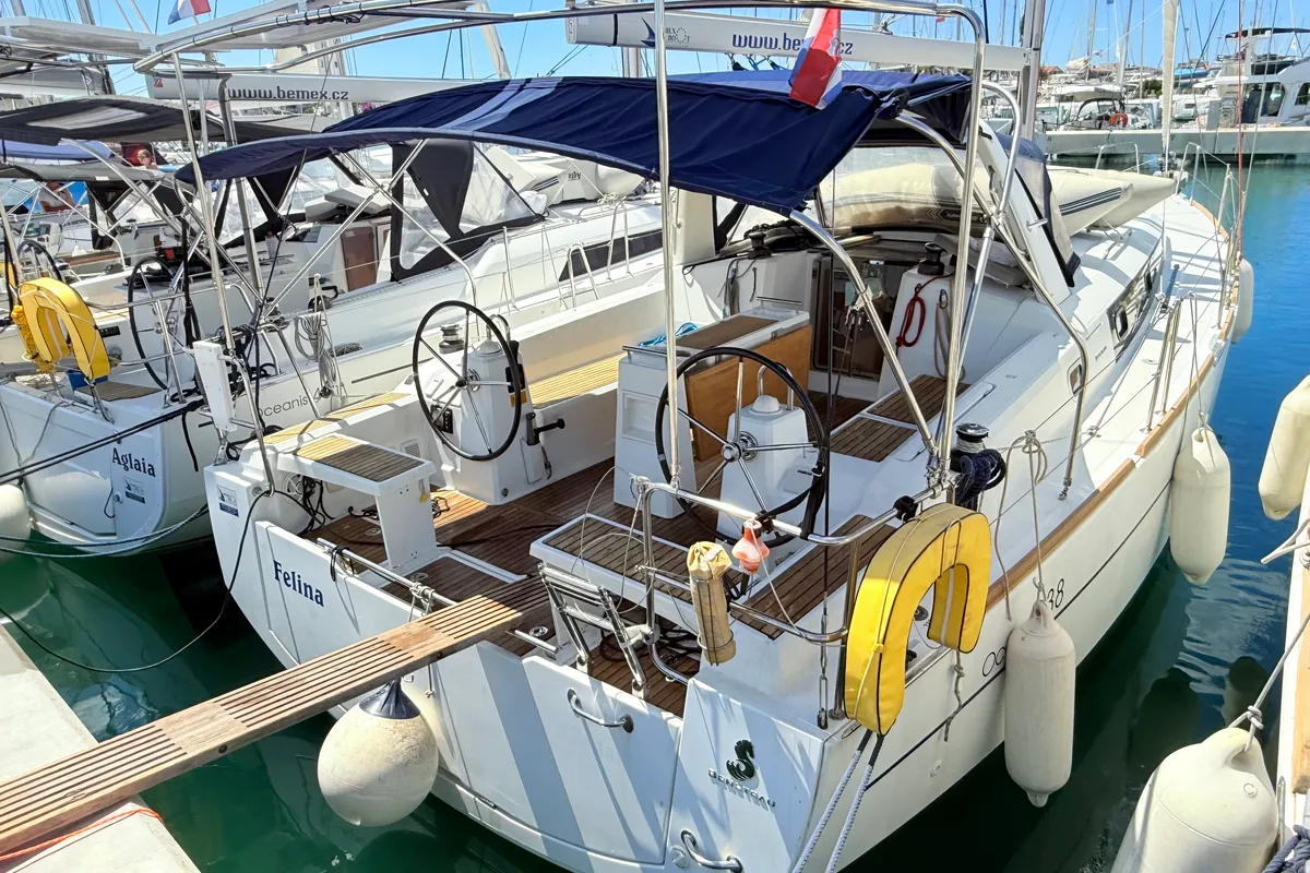 Exterior view of Felina, a Beneteau Oceanis 38 sailboat at Općina Sukošan, Croatia