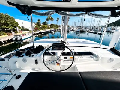 Cockpit of Southern Isle, a Lagoon 46 catamaran at Road Town, British Virgin Islands