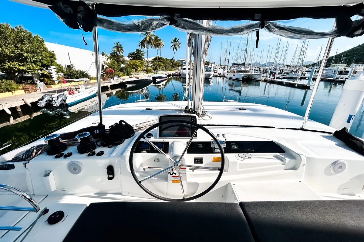 Cockpit of Southern Isle, a Lagoon 46 catamaran at Road Town, British Virgin Islands