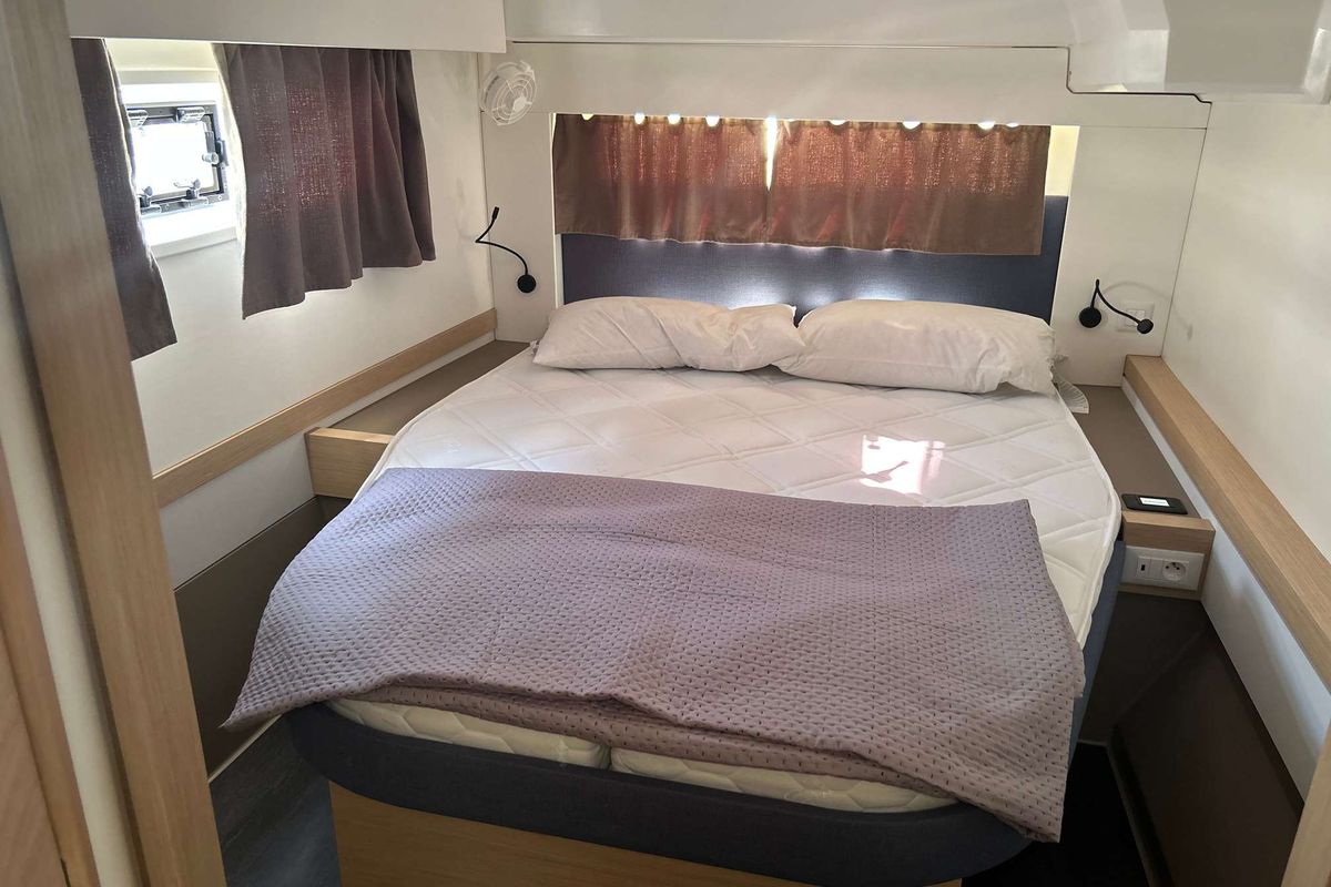 Cabin on Deutz, a Fountaine Pajot Astréa 42 catamaran at Salerno, Italy