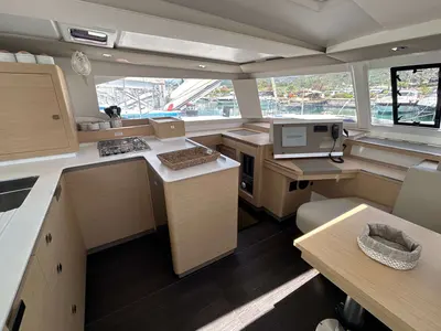 Salon of Deutz, a Fountaine Pajot Astréa 42 catamaran at Salerno, Italy