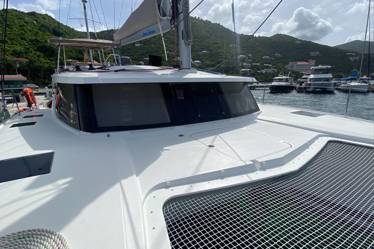 Deck of Happy Ours, a Fountaine Pajot Lucia 40 catamaran at Road Town, British Virgin Islands