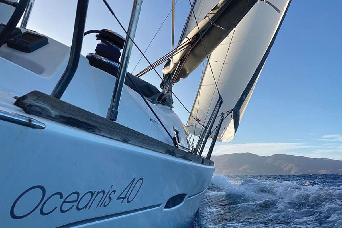 Exterior view of Tosca, a Beneteau Oceanis 40 sailboat at Municipal Unit of Elefsina, Greece