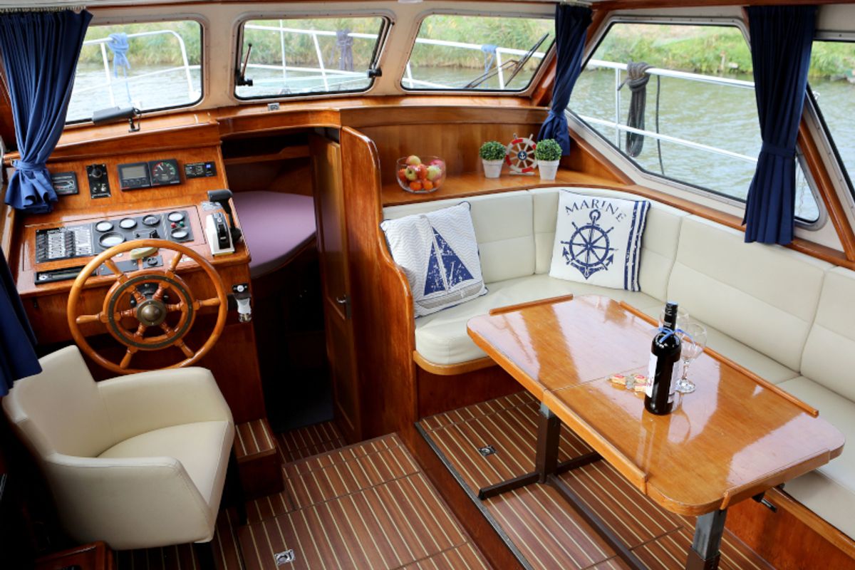 Cockpit of Callisto, a Pedro Solano 33 motorboat at Heukelum, Netherlands