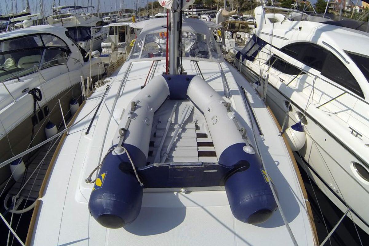 Deck of Neška II, a Beneteau Oceanis 45 sailboat at Grad Šibenik, Croatia