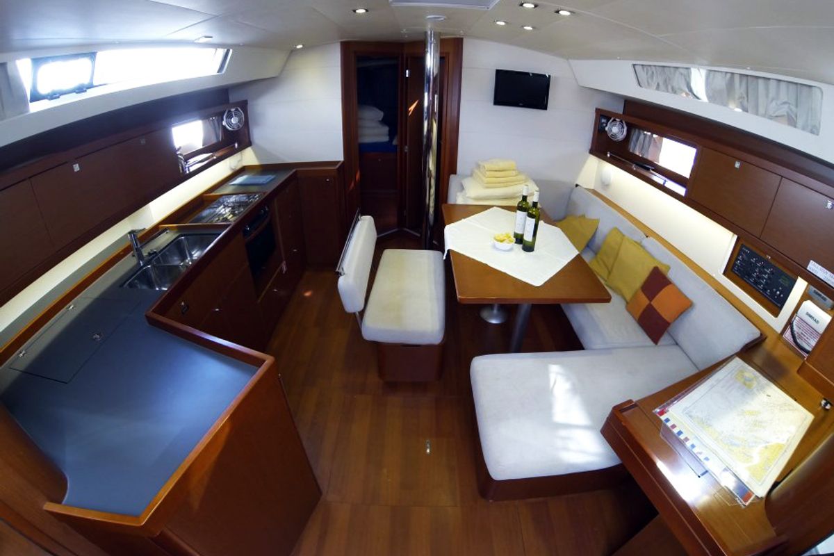 Salon of Neška II, a Beneteau Oceanis 45 sailboat at Grad Šibenik, Croatia