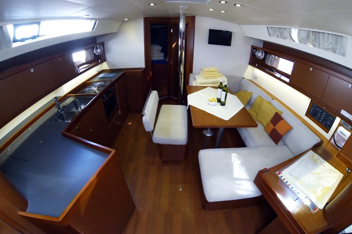 Salon of Neška II, a Beneteau Oceanis 45 sailboat at Grad Šibenik, Croatia