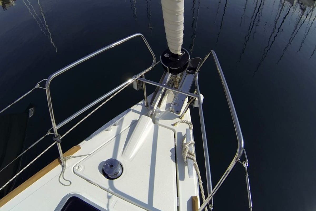 Deck of Neška II, a Beneteau Oceanis 45 sailboat at Grad Šibenik, Croatia
