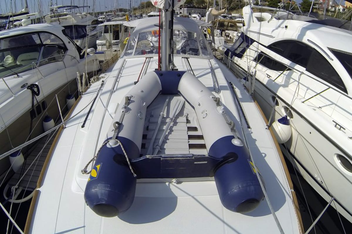 Deck of Neška II, a Beneteau Oceanis 45 sailboat at Grad Šibenik, Croatia