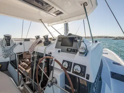 Cockpit of Moorings 5000 Exclusive, a Leopard 50 catamaran at Road Town, British Virgin Islands