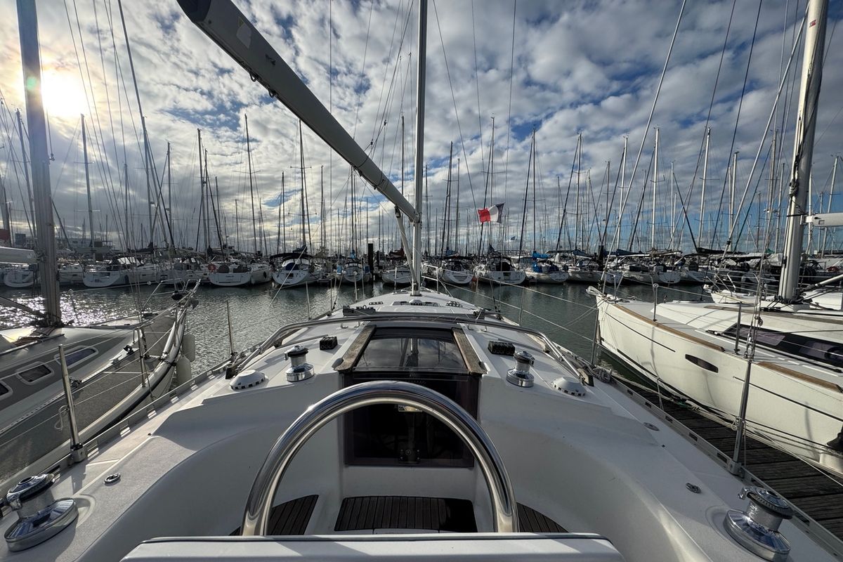 Deck of Marmotton, a Dufour 36 Classic sailboat at La Rochelle, France