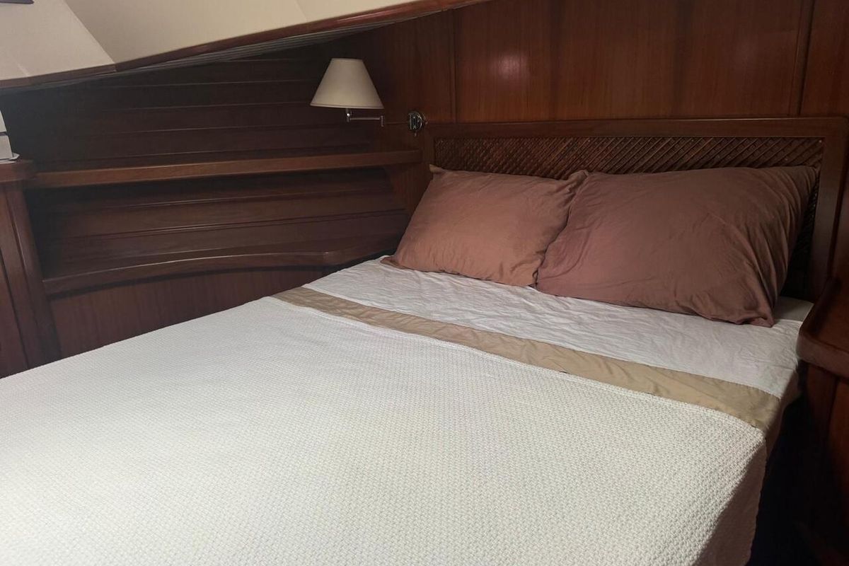 Cabin on Balsamico, a Menorquin Yachts Menorquin 160 motorboat at Port d'Andratx, Spain