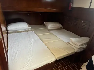Cabin on Balsamico, a Menorquin Yachts Menorquin 160 motorboat at Port d'Andratx, Spain
