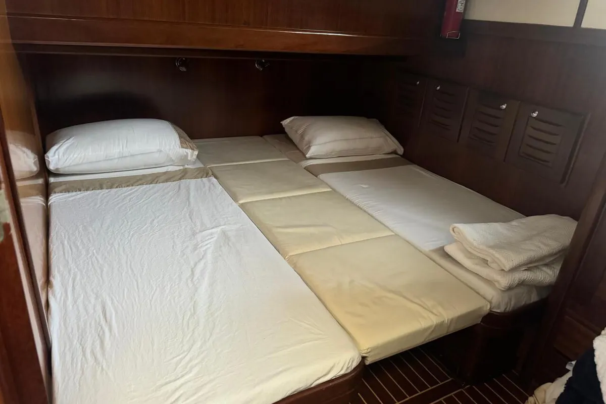 Cabin on Balsamico, a Menorquin Yachts Menorquin 160 motorboat at Port d'Andratx, Spain