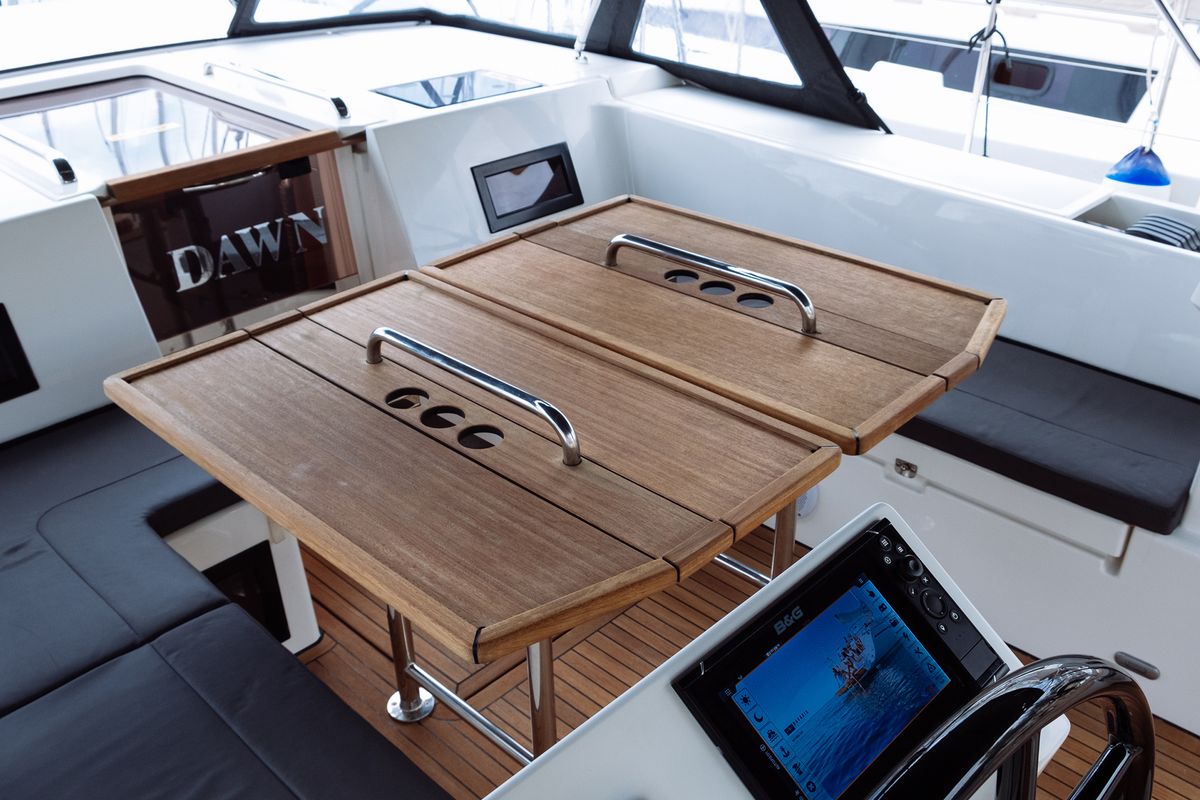 Cockpit of Dawn, a Bavaria C45 sailboat at Municipal Unit of Lefkada, Greece