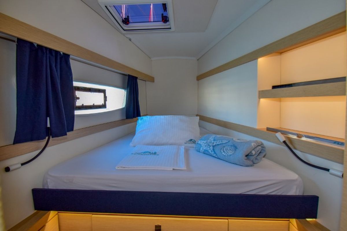 Cabin on Amber, a Fountaine Pajot Lucia 40 catamaran at Marmaris, Turkey