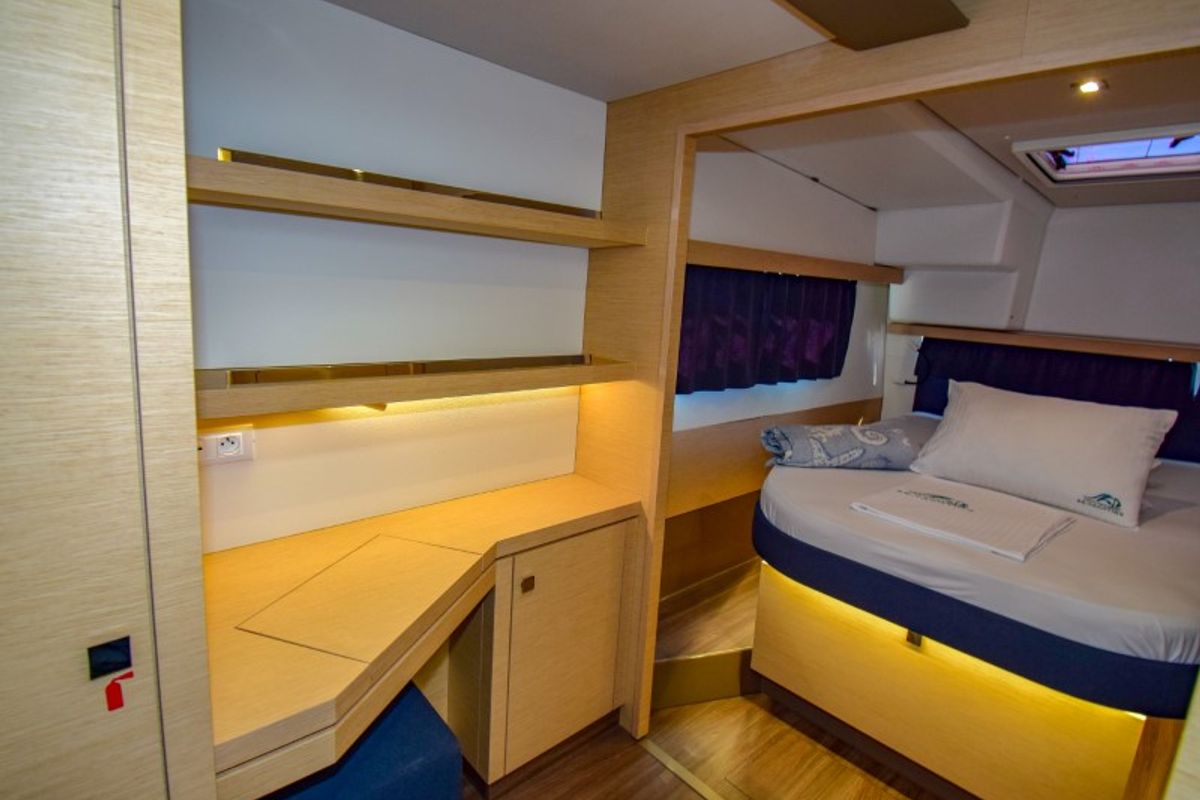 Cabin on Amber, a Fountaine Pajot Lucia 40 catamaran at Marmaris, Turkey