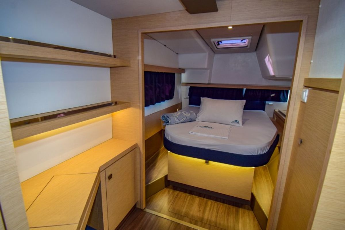 Cabin on Amber, a Fountaine Pajot Lucia 40 catamaran at Marmaris, Turkey