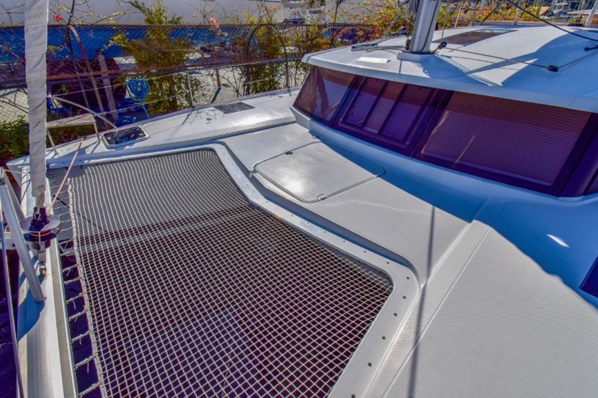 Deck of Amber, a Fountaine Pajot Lucia 40 catamaran at Marmaris, Turkey