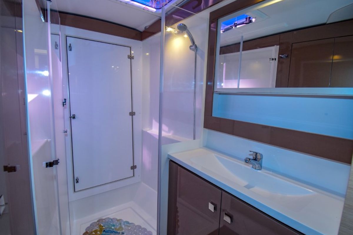 Head on Amber, a Fountaine Pajot Lucia 40 catamaran at Marmaris, Turkey