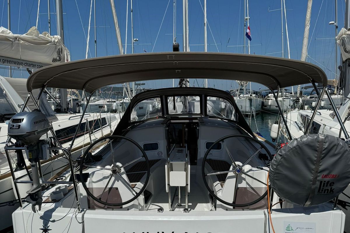 Cockpit of Why Not, a Jeanneau Sun Odyssey 349 sailboat at Grad Biograd na Moru, Croatia