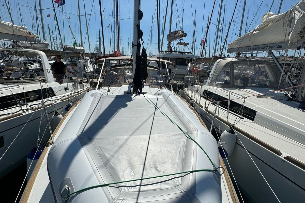 Deck of Why Not, a Jeanneau Sun Odyssey 349 sailboat at Grad Biograd na Moru, Croatia