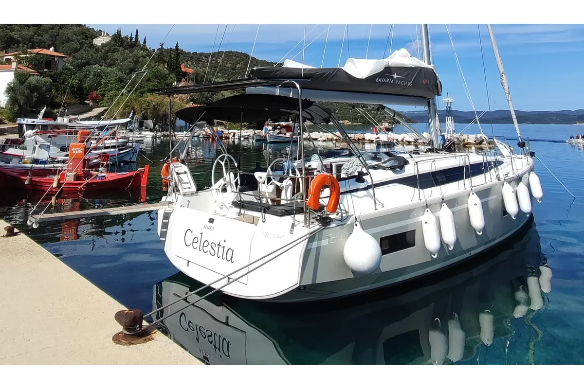 Exterior view of Celestia, a Bavaria C42 sailboat at Volos Municipality, Greece