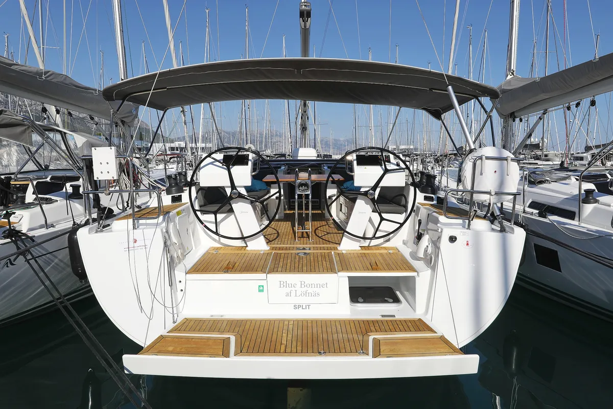 Exterior view of Blue Bonnet Af Lovnas - OW, a Hanse Yachts Hanse 505 sailboat at Grad Biograd na Moru, Croatia