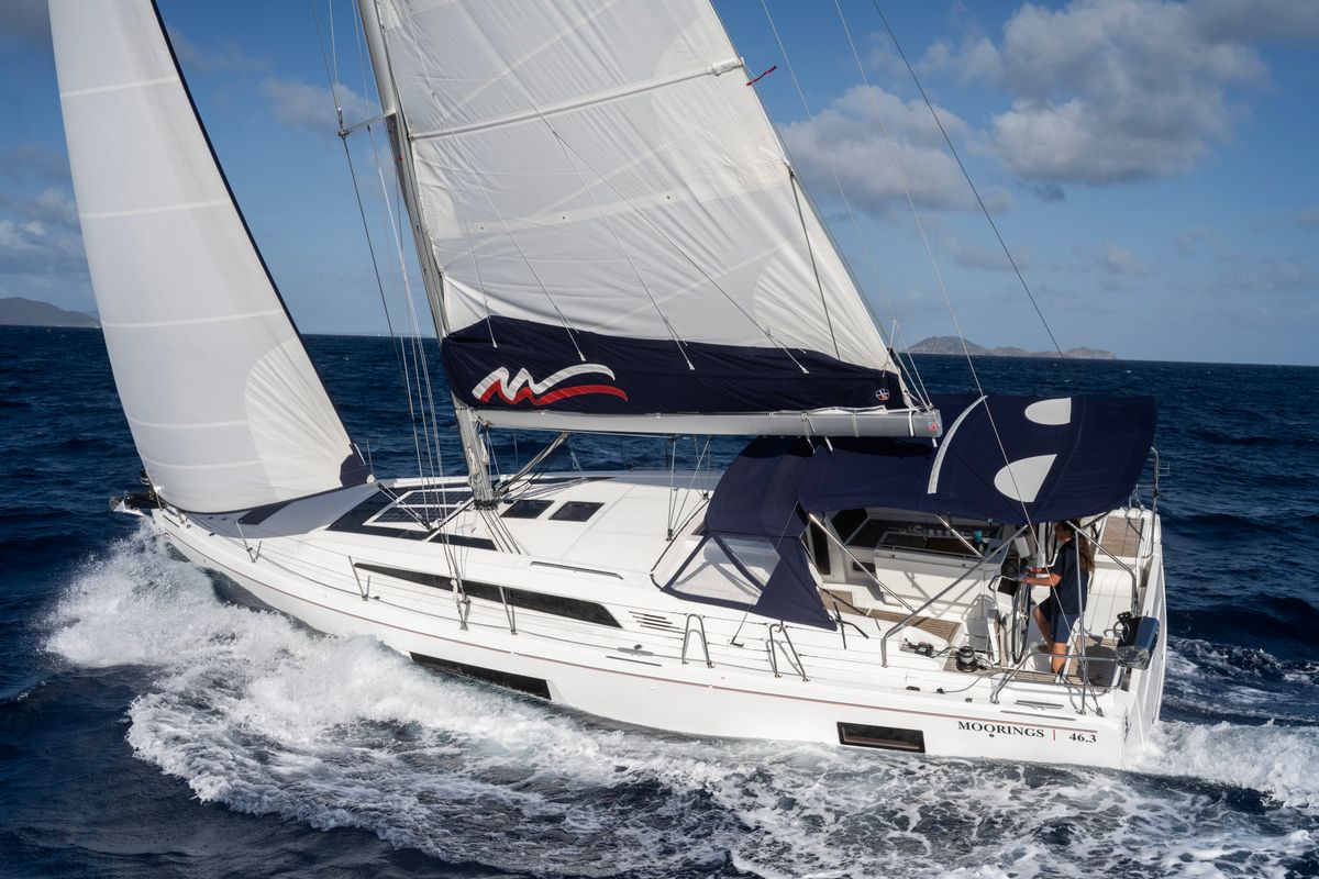 Exterior view of Moorings 46.3 Club, a Beneteau Oceanis 46.1 sailboat at Marigot, France