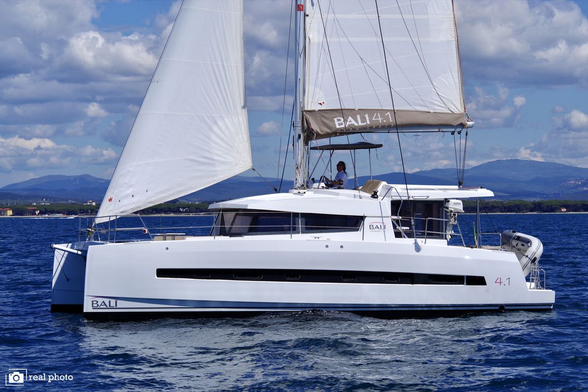 Exterior view of Weesail, a Bali 4.1 catamaran at Castellammare di Stabia, Italy