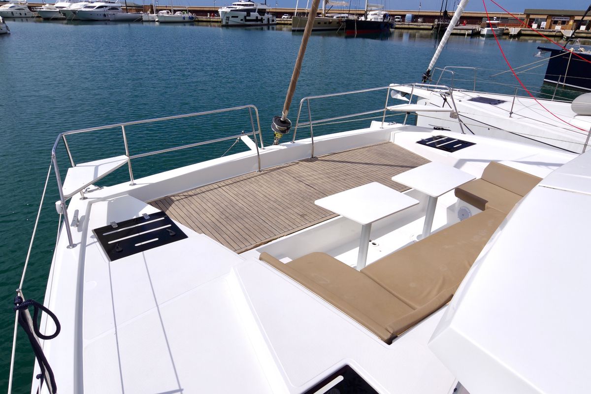 Deck of Weesail, a Bali 4.1 catamaran at Castellammare di Stabia, Italy